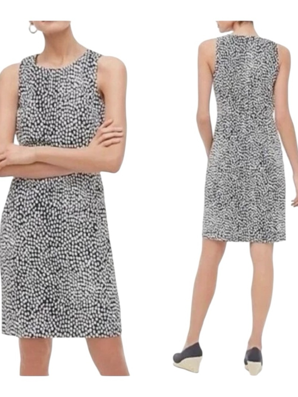 J.Crew Navy Ivory Basketweave Oncilla Print Sleeveless Sheath Dress Size 6